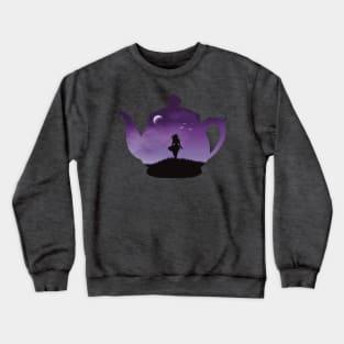 Freedom in a Cup | Tea Kettle Woman Silhouette Under The Moon | Purple Crewneck Sweatshirt